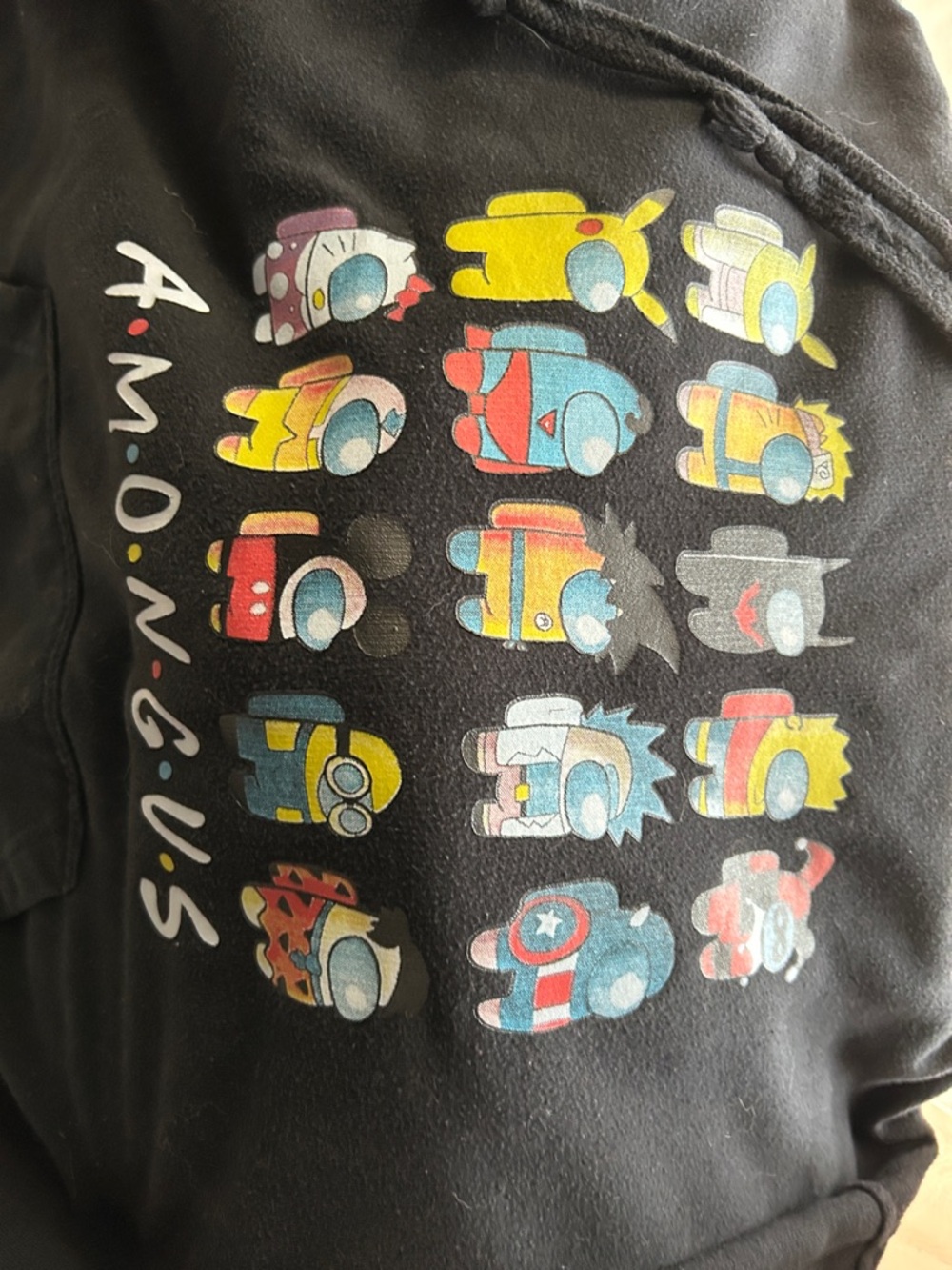 Among Us Kids Black Graphic Hoodie - Colorful Character Print